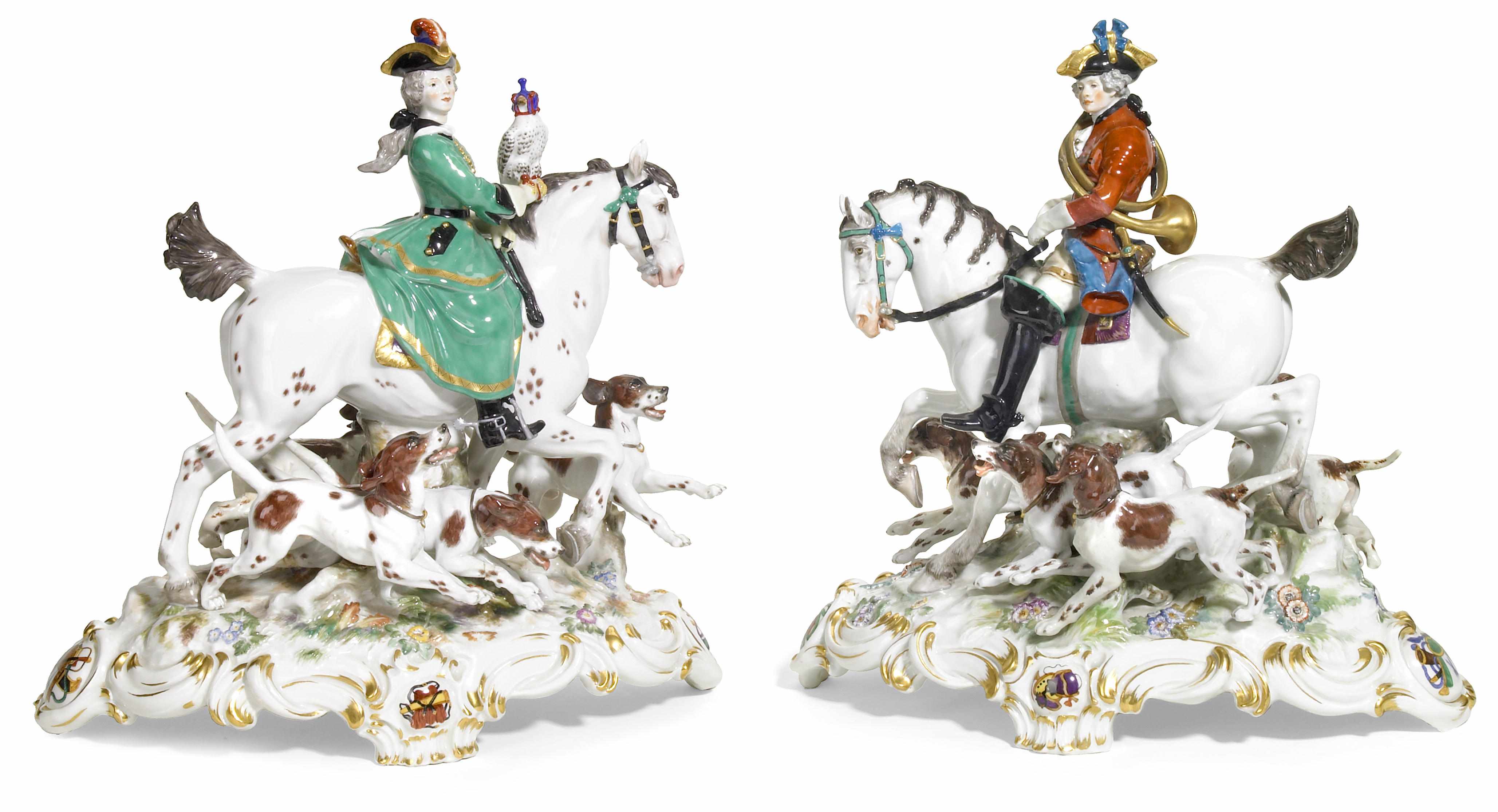 Appraisal: An impressive pair of Meissen porcelain equestrian groups late th