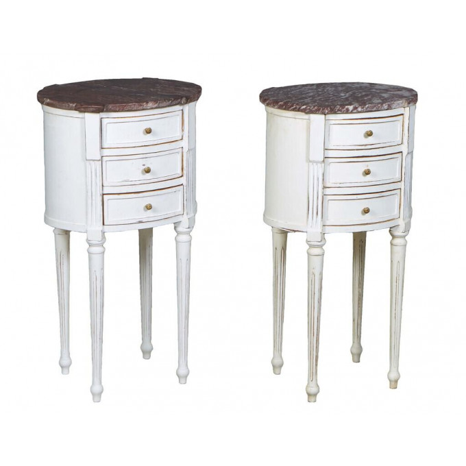 Appraisal: Pair of Louis XVI Style Polychromed Beech Marble Top Nightstands