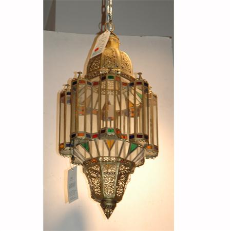 Appraisal: Moroccan Style Gilt-Metal and Glass Lantern Estimate -