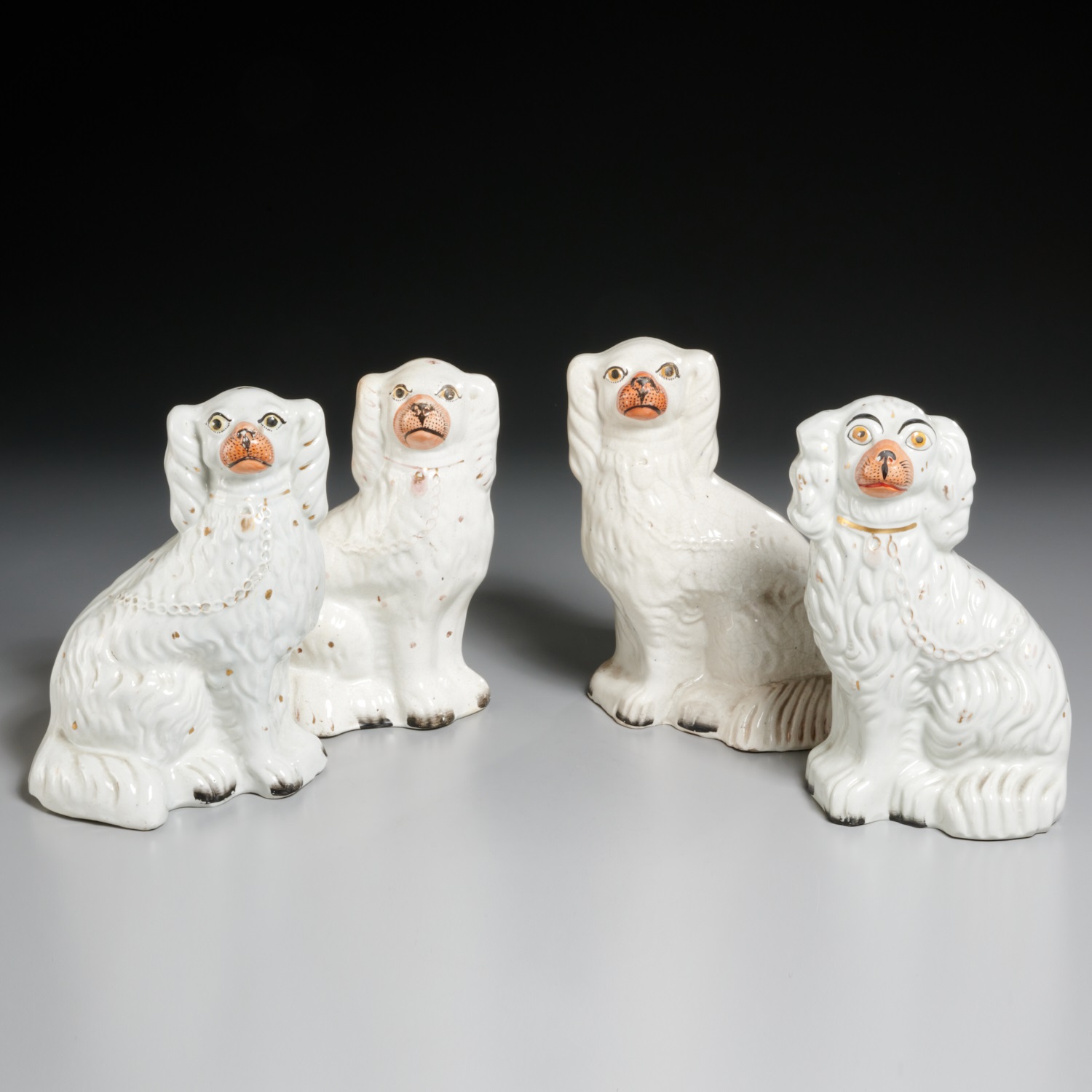 Appraisal: PAIR WHITE STAFFORDSHIRE DOGS th c one pair white one