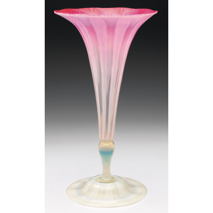 Appraisal: L C Tiffany vase flaring shape rose to clear glass