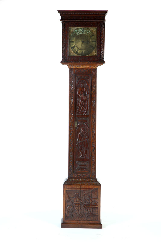 Appraisal: MEDIEVAL REVIVAL TALL CASE CLOCK England th century oak Elaborate