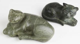 Appraisal: carved soapstone cat length cast bronze cat length carved soapstone