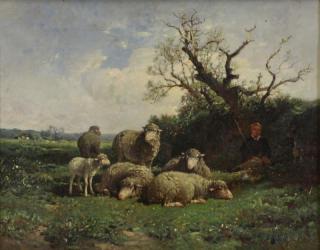 Appraisal: BRISSOT F Oil on Canvas Sheep at Pasture Signed lower