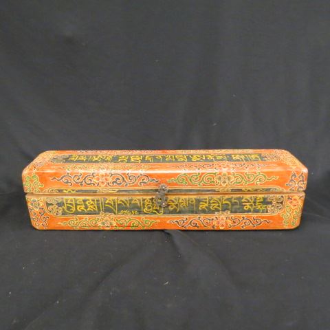 Appraisal: Chinese Decorated Wood Box painted exterior newspaper lined long