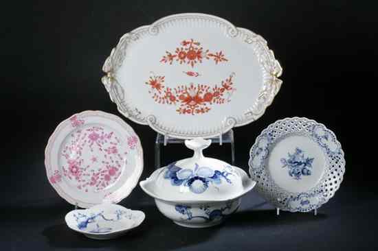 Appraisal: FIVE PIECES MEISSEN PORCELAIN Including ''Blue Orchid'' plate and covered