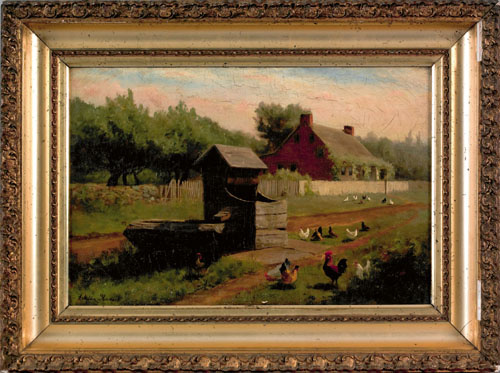 Appraisal: American School th c oil on canvas farm scene of