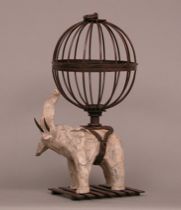 Appraisal: Elephant Figure with Caged Globe th Century A large composite