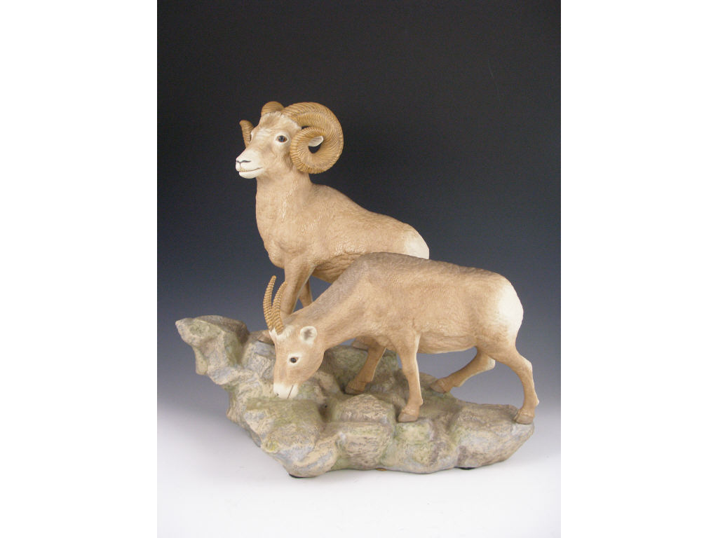 Appraisal: Burgues Big Horn Sheep porcelain group out of male and