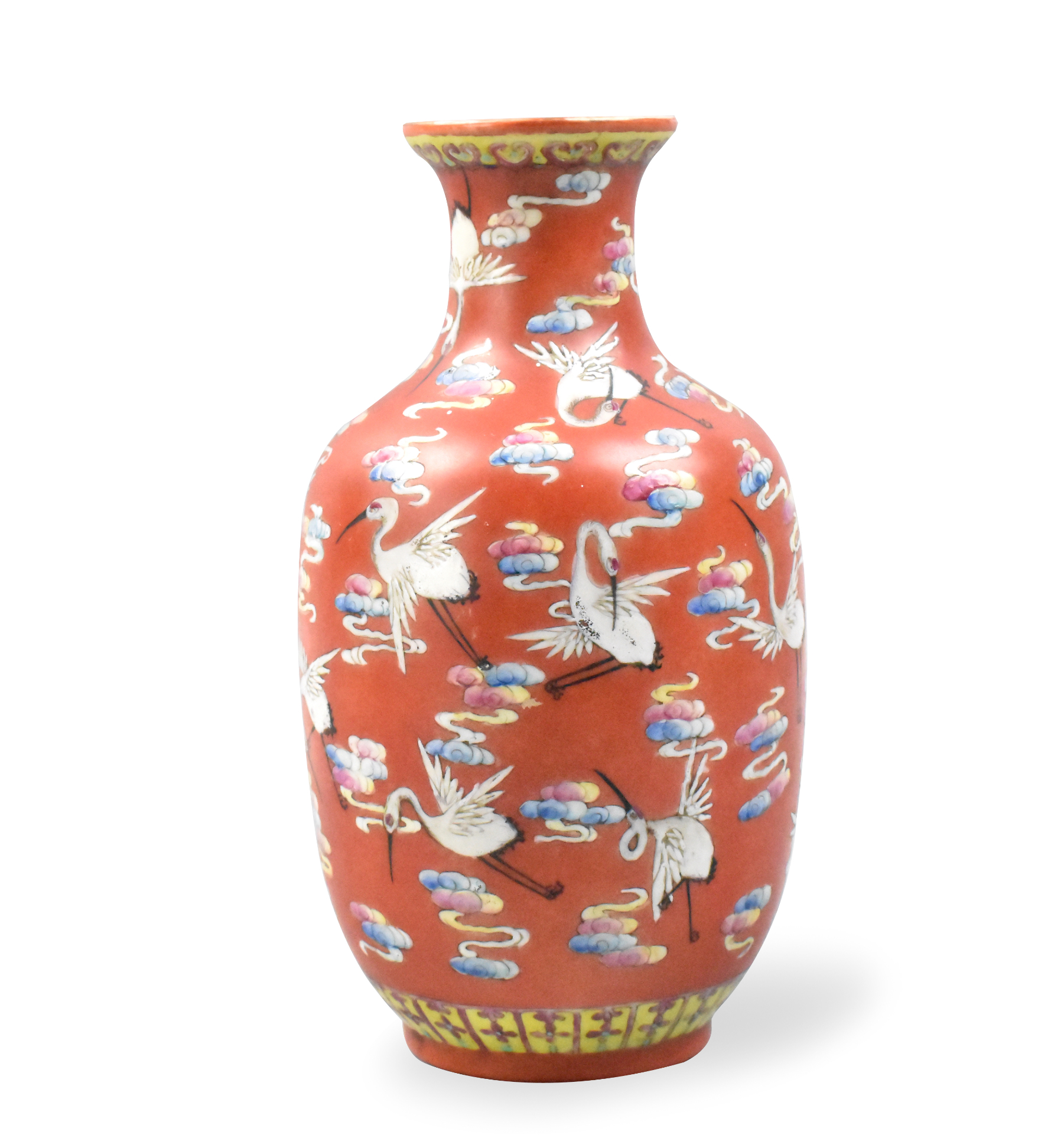 Appraisal: A Chinese coral red famille rose rouleau vase dating from