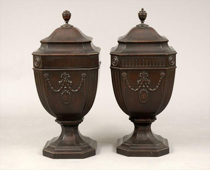 Appraisal: Pair of Edwardian Carved Mahogany Cutlery Boxes in the George