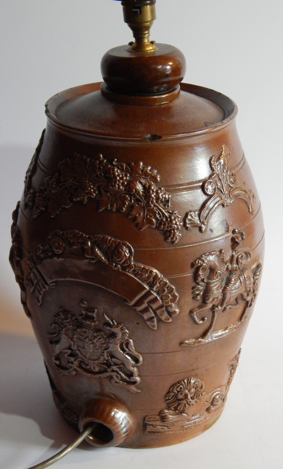 Appraisal: A mid- thC brown stoneware spirit barrel the oval body