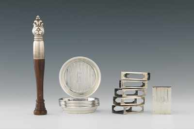 Appraisal: A Royal Danish Wood Sterling Muddler with Six Sterling Personal