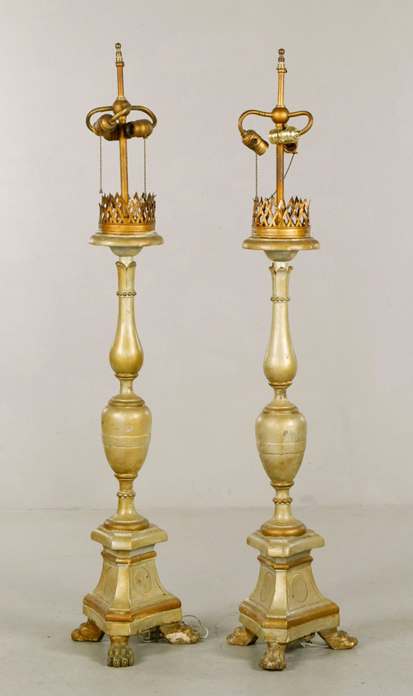 Appraisal: - Pr th C Italian Candlestick Lamps Pair of th