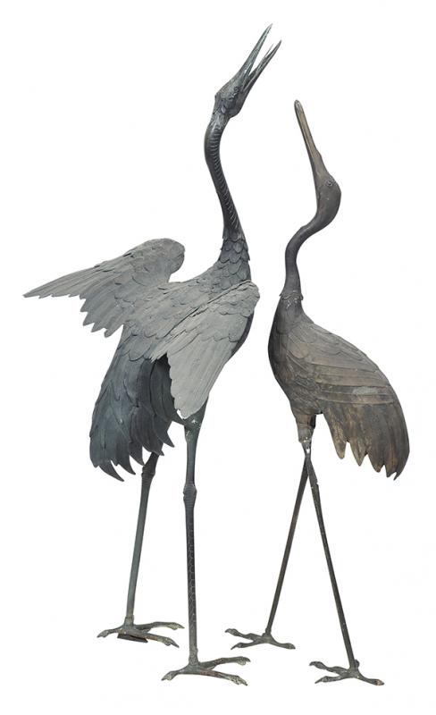 Appraisal: TWO BRONZE FIGURES OF STORKS each standing bird realistically modelled