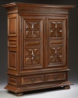 Appraisal: French Louis XIII Style Carved Walnut Armoire t French Louis