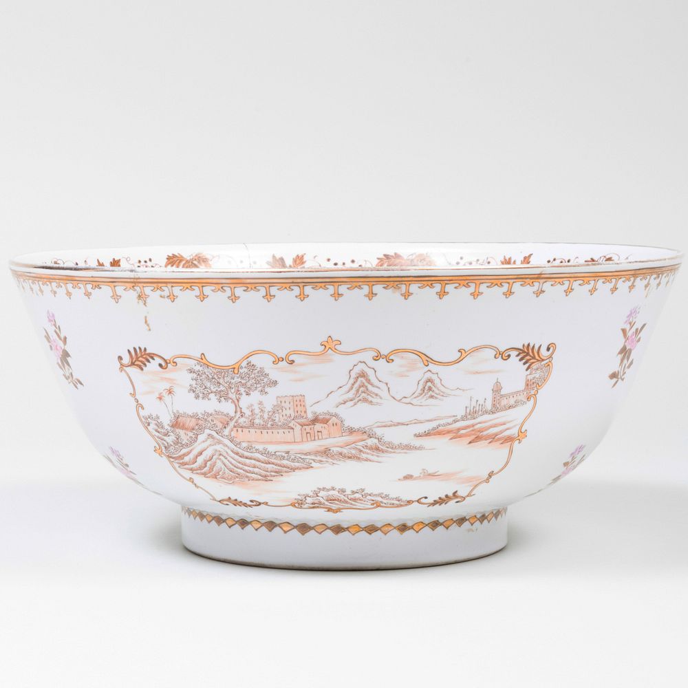 Appraisal: Chinese Export Style Porcelain Punch Bowl x in diam Condition