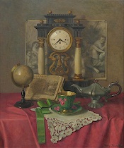 Appraisal: Franz Krischke Austrian - Still life with clock Oil on