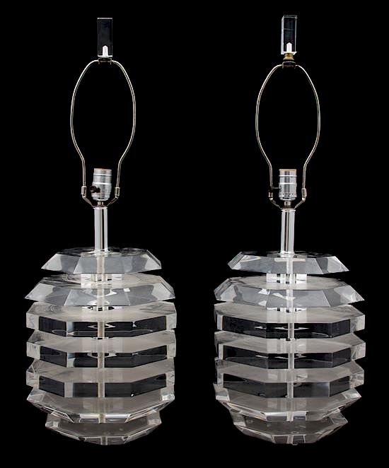 Appraisal: A Pair of Modern Lucite Lamps Height x diameter inches