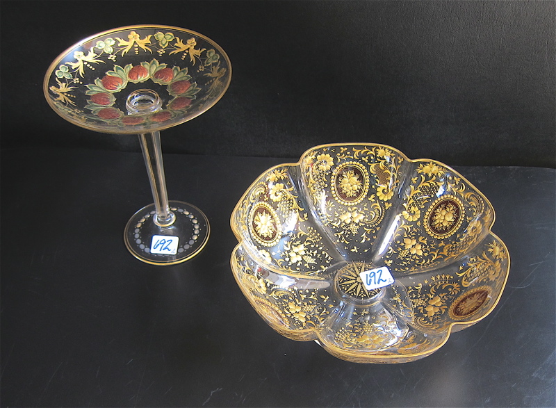 Appraisal: MOSER STYLE GLASS BOWL AND COMPOTE two pieces footed bowl