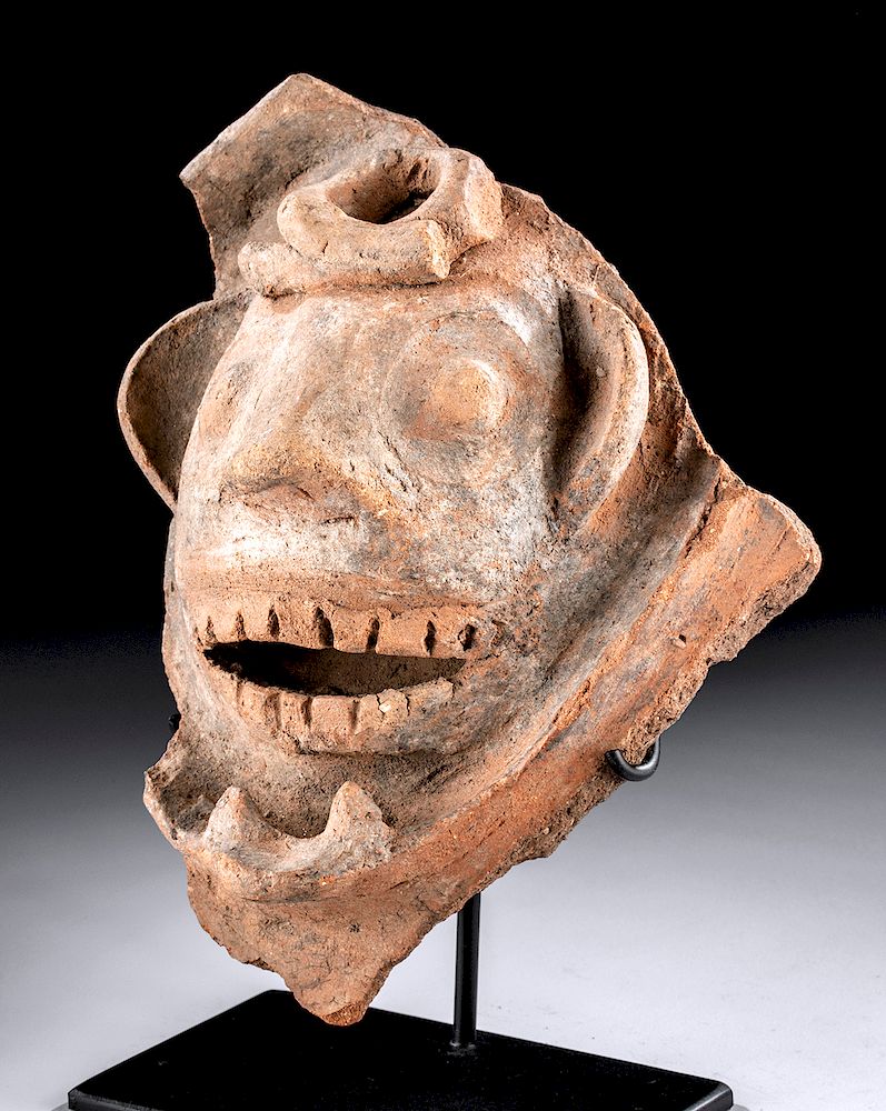 Appraisal: Maya Pottery Urn Fragment w Abstract Monkey Face Pre-Columbian Southern