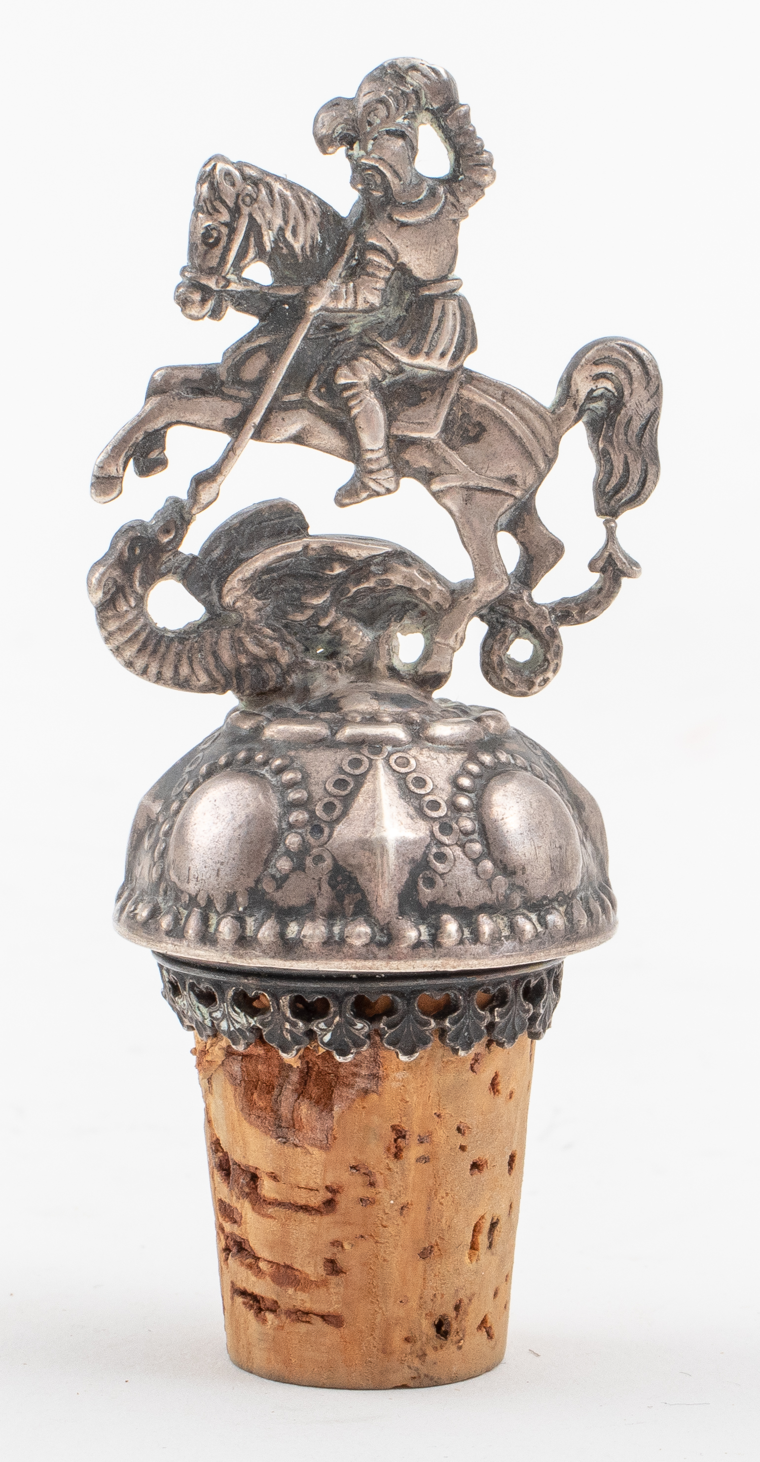 Appraisal: ST GEORGE SLAYING THE DRAGON SILVERPLATE STOPPER St George slaying