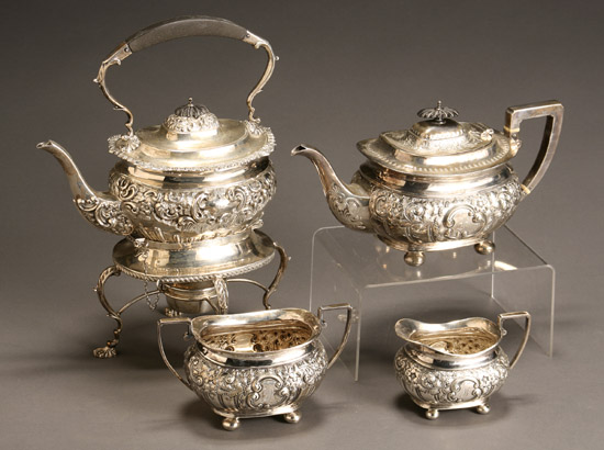 Appraisal: Edward VII-George V Silver Assembled Four-Piece Tea Service Consisting of