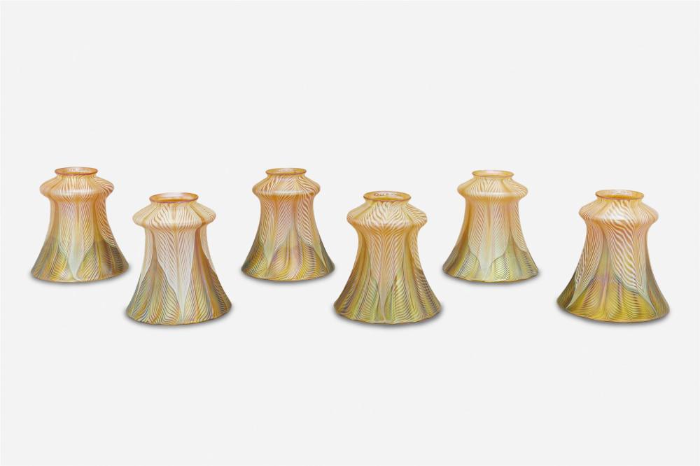 Appraisal: A set of Quezal iridescent art glass shades First-quarter th