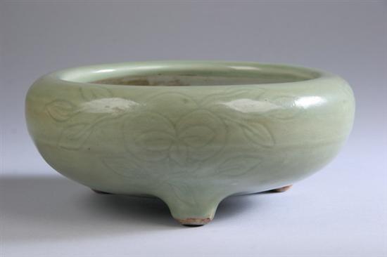 Appraisal: CHINESE LONGQUAN CELADON TRIPOD CENSER Chenghua underglazed blue six-character mark