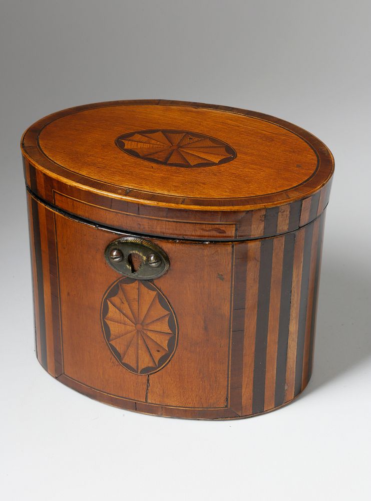 Appraisal: English Oval Inlaid Tea Caddy circa English Oval Inlaid Tea