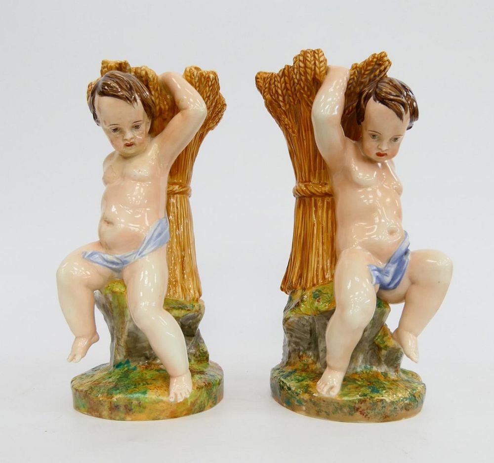 Appraisal: PAIR OF ROYAL WORCESTER PORCELAIN CHERUB VASES PAIR OF ROYAL