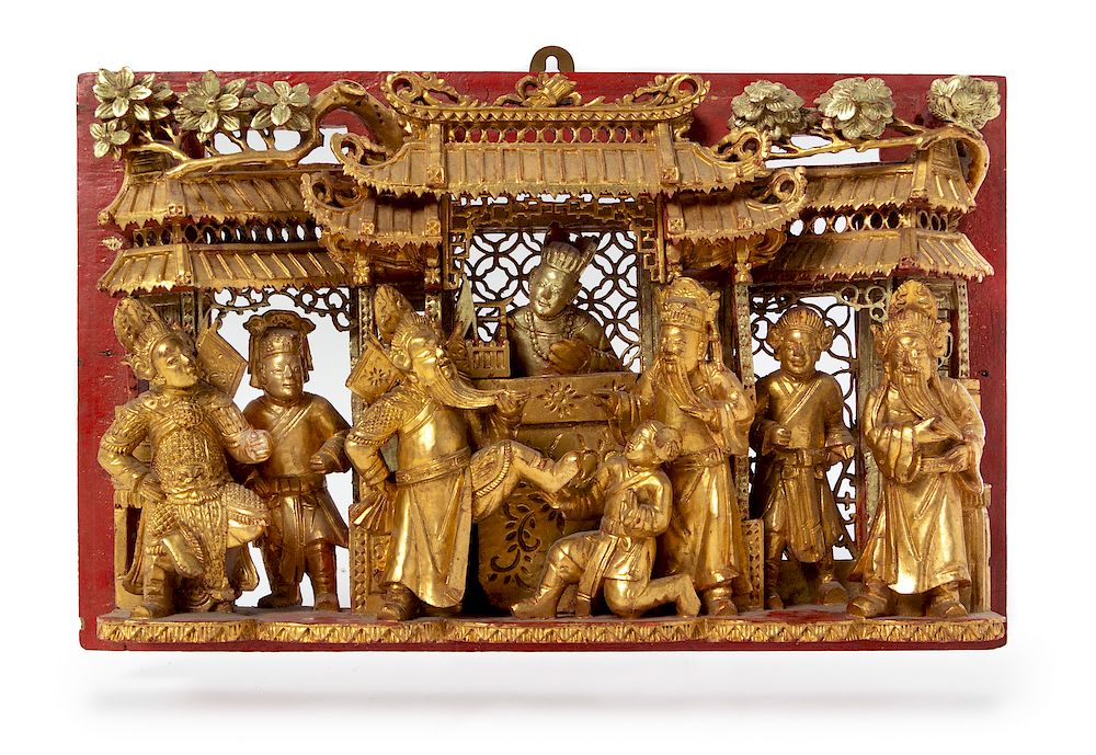 Appraisal: A Chinese Gilt Lacquered Wood Panel A Chinese Gilt Lacquered