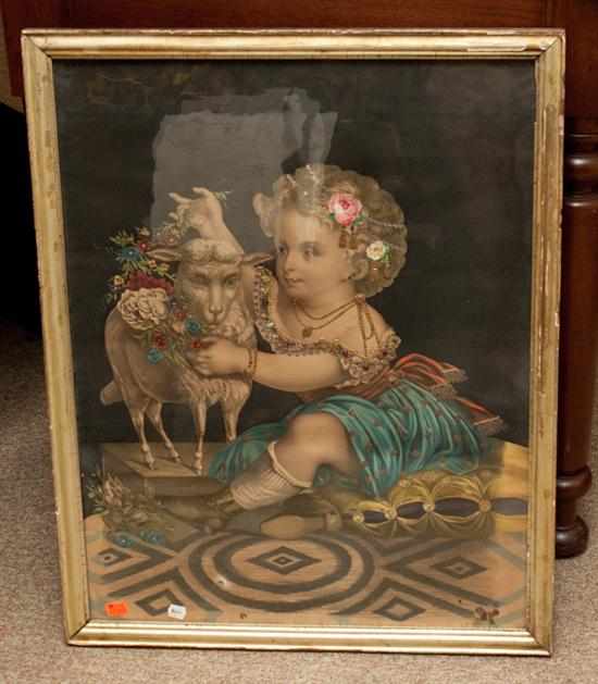 Appraisal: Anonymous Child with Lamb color lithograph with applied decorative elements