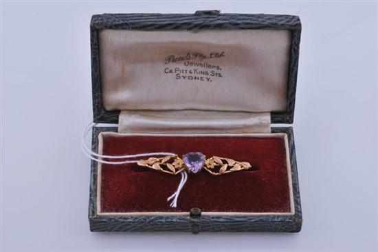 Appraisal: AN AMETHYST SET BROOCH OF HEART AND FOLIATE DESIGN BY