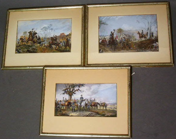 Appraisal: Three acrylic paintings of Civil War scenes by Charles Hoffbauer