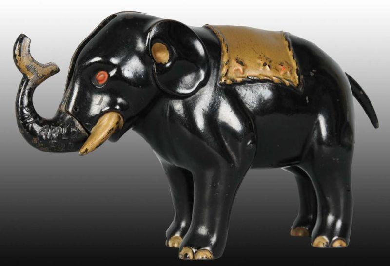 Appraisal: Cast Iron Elephant with -Stars Mechanical Bank Description paint Beautiful