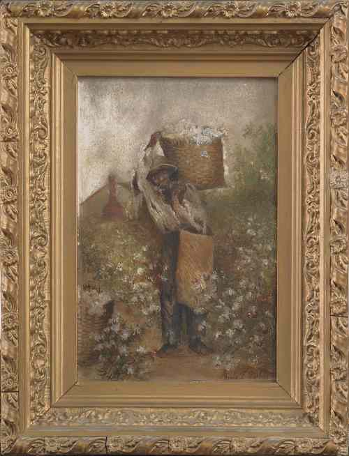 Appraisal: American oil on board of a black cotton picker late