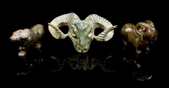 Appraisal: Sale Lot Three Hardstone Toggles comprising two rams and a