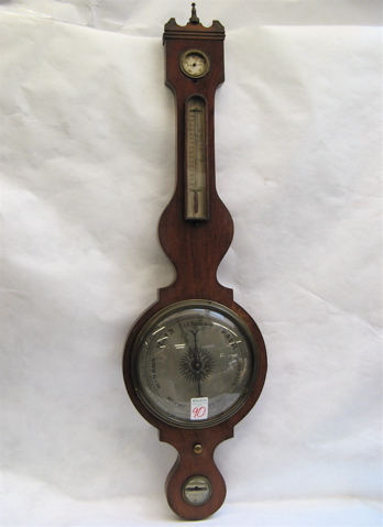 Appraisal: MAHOGANY BANJO-CASE MERCURY BAROMETER English mid th century with humidity