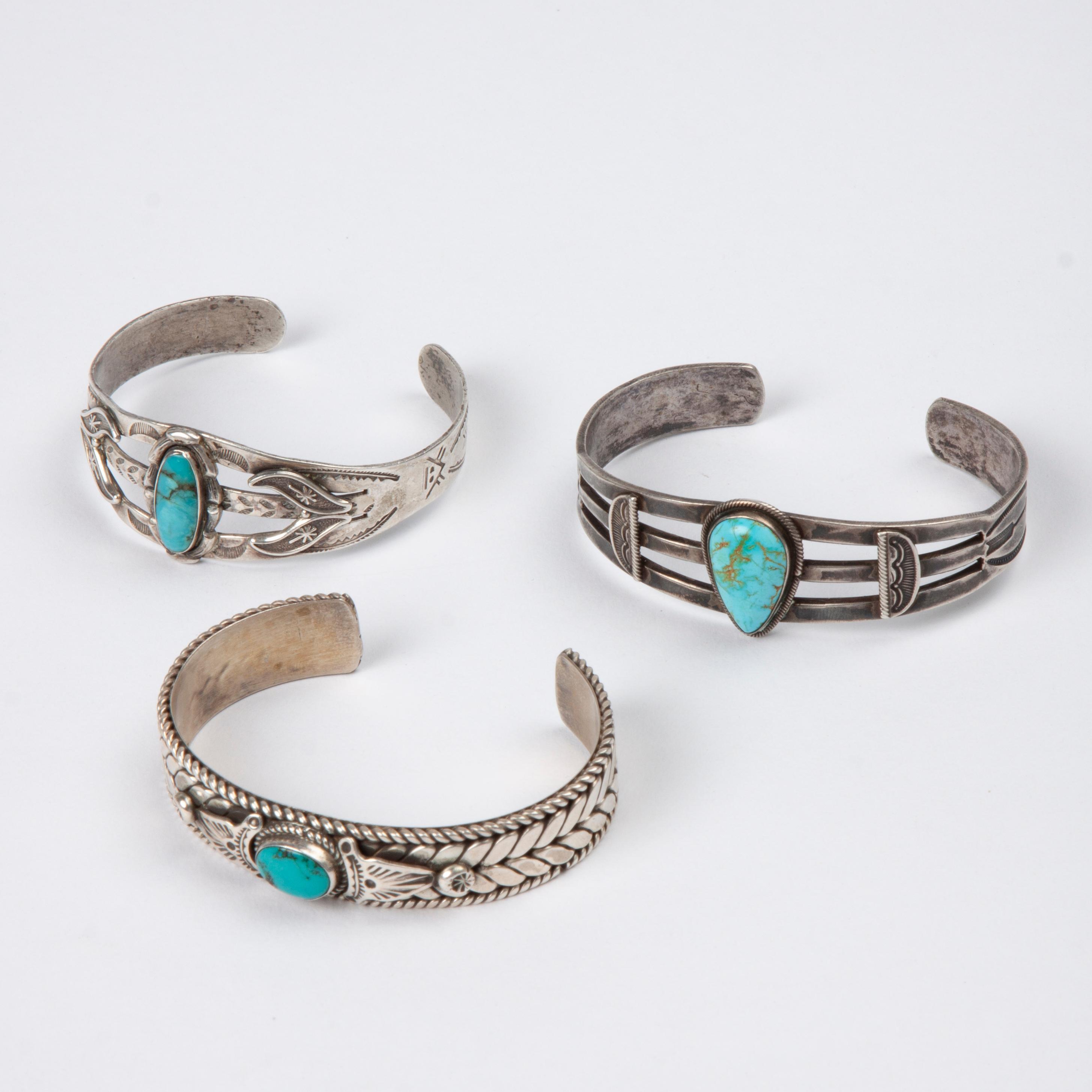 Appraisal: GROUP OF NATIVE AMERICAN TURQUOISE CUFF BRACELETS A group of