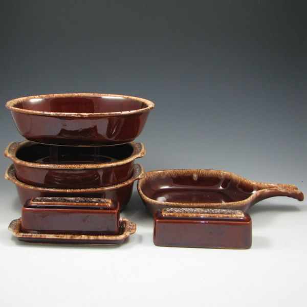 Appraisal: Three Hull Mirror Brown Bowls Handled Casserole and Two Butter