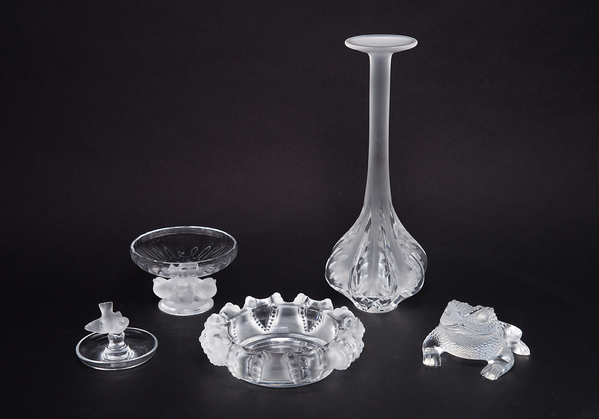 Appraisal: FIVE PIECES OF CLEAR AND FROSTED LALIQUE CRYSTAL GLASS France