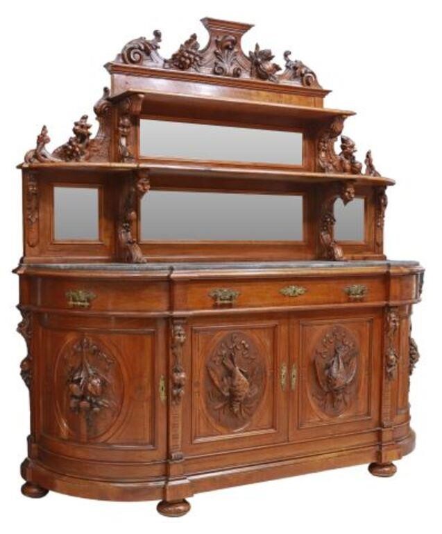 Appraisal: Renaissance Revival walnut sideboard late th c carved crest with