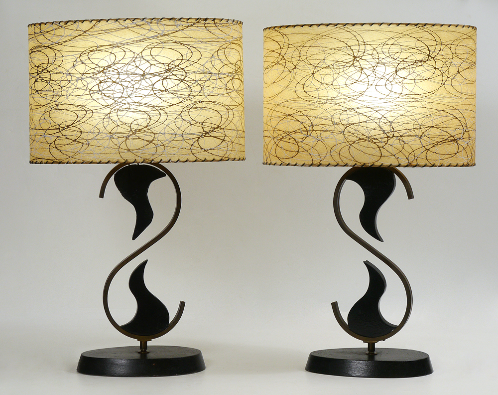 Appraisal: PAIR 'S MID CENTURY TABLE LAMPS Painted wood base body