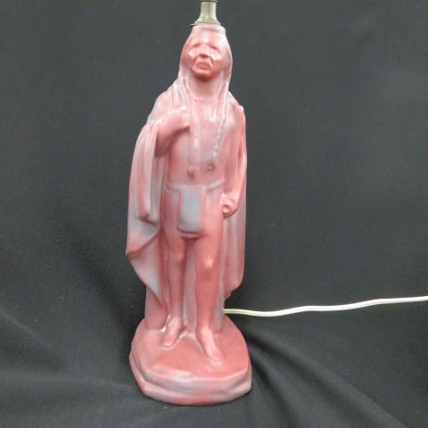 Appraisal: Van Briggle Art Pottery Figural Lamp Indian burgundy glaze body