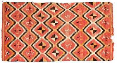 Appraisal: Navajo traditional blanket vibrant eye-dazzler design red orange brown cream