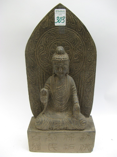 Appraisal: GRANITE SCULPTURE DEPICTING THE GAUTAMA BUDDHA seated with one palm