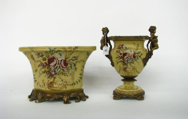 Appraisal: Two decorative vases ceramic with floral decor and faux crazing