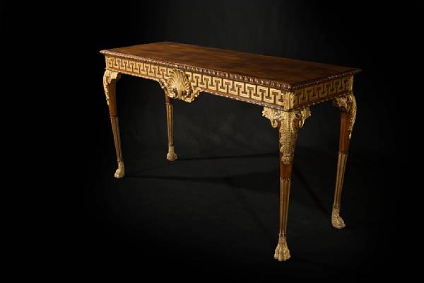 Appraisal: A George II style mahogany and giltwood side table height