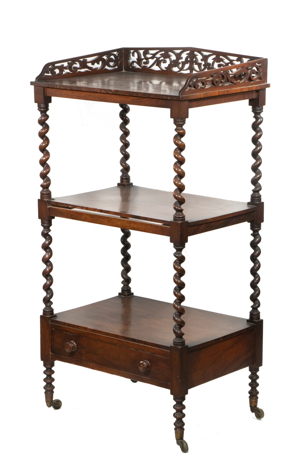 Appraisal: ENGLISH ROSEWOOD ETAGERE th c Three-Shelf Etagere with openwork galleried